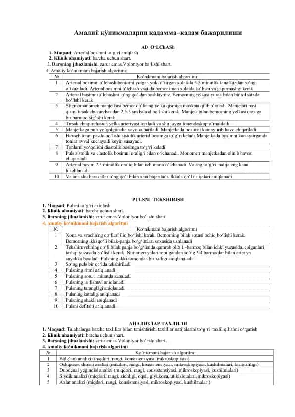 Arterial bosimni o‘lchash algoritmi