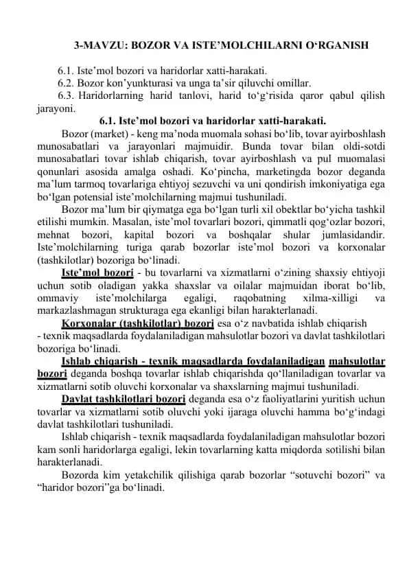 Bozor va iste’molchilarni o‘rganish