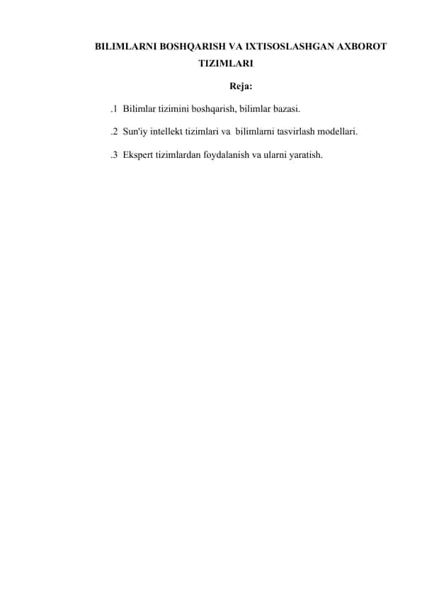 BILIMLARNI BOSHQARISH VA IXTISOSLASHGAN AXBOROT TIZIMLARI