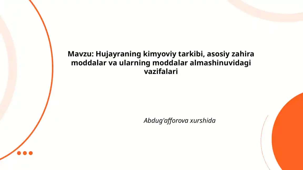 Hujayraning Kimyoviy Tuzilishi va Vazifalari