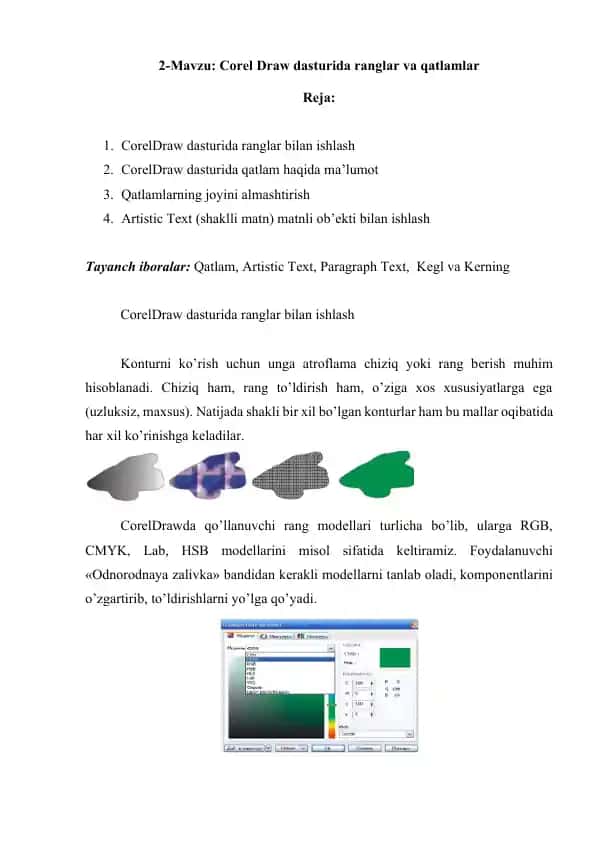 Corel Draw dasturida ranglar va qatlamlar