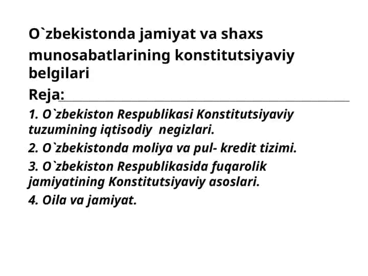 O`zbekistonda jamiyat va shaxs munosabatlarining konstitutsiyaviy belgilari
