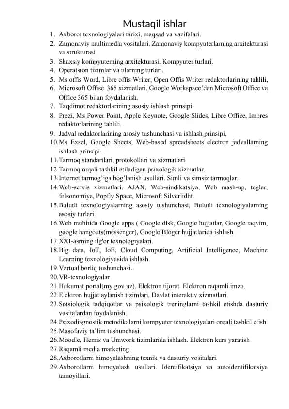Axborot texnologiyalari asoslari va zamonaviy multimedia vositalari