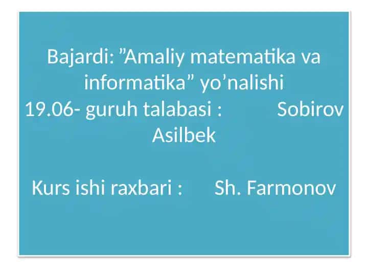 Amaliy matematika va informatika