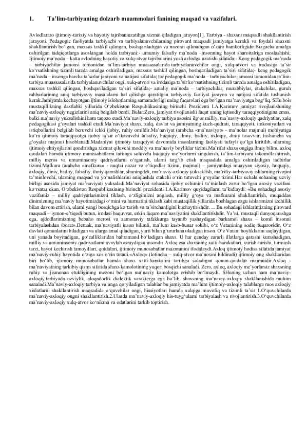 Ta’lim-tarbiya fanining maqsad va vazifalari