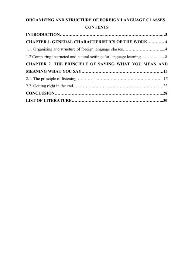 Organizing and Structure of Foreign Language Classes
