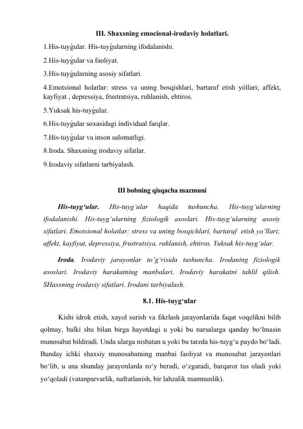 Shaxsning emocional-irodaviy holatlari