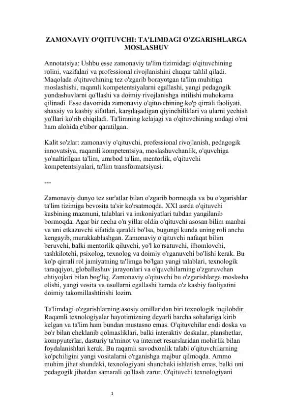 Zamonaviy O'qituvchi: Ta'limdagi O'zgarishlarga Moslashuv