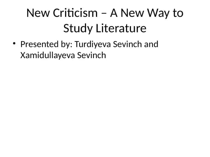 New Criticism – A New Way to Study Literature