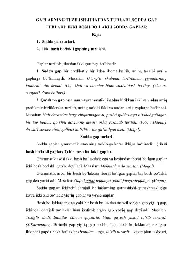Sodda gap turlari