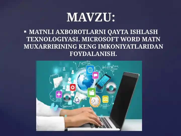 MATNLI AXBOROTLARNI QAYTA ISHLASH TEXNOLOGIYASI