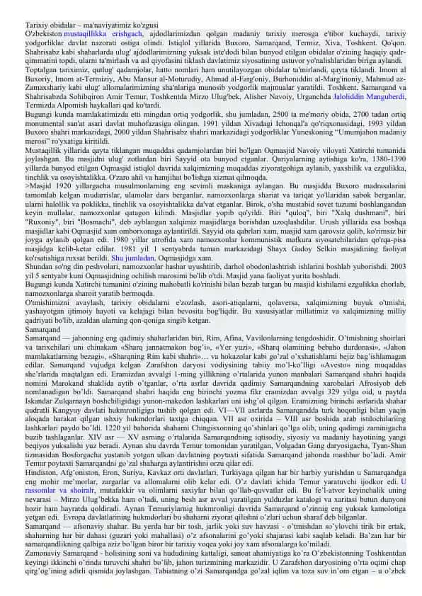 Tarixiy obidalar – ma'naviyatimiz ko'zgusi