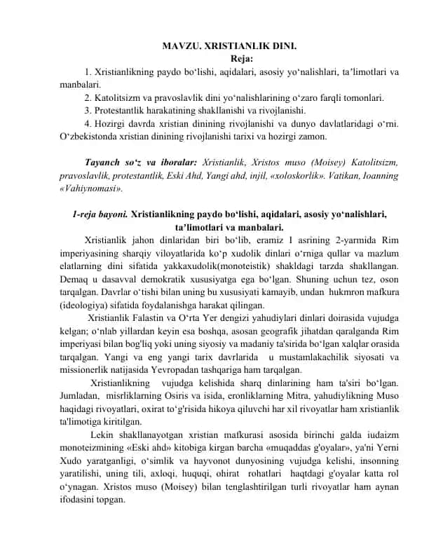 Xristianlik dinining rivojlanishi va dunyo davlatlaridagi o‘rni