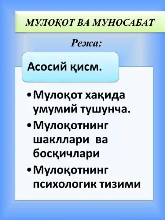 МУЛОҚОТВА МУНОСАБАТ