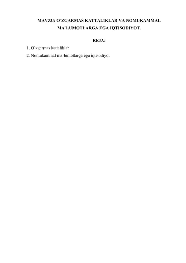 O`ZGARMAS KATTALIKLAR VA NOMUKAMMAL
