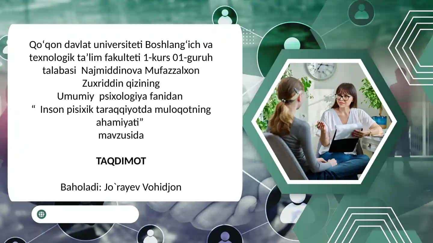 "Inson pisixik taraqqiyotida muloqotning ahamiyati"