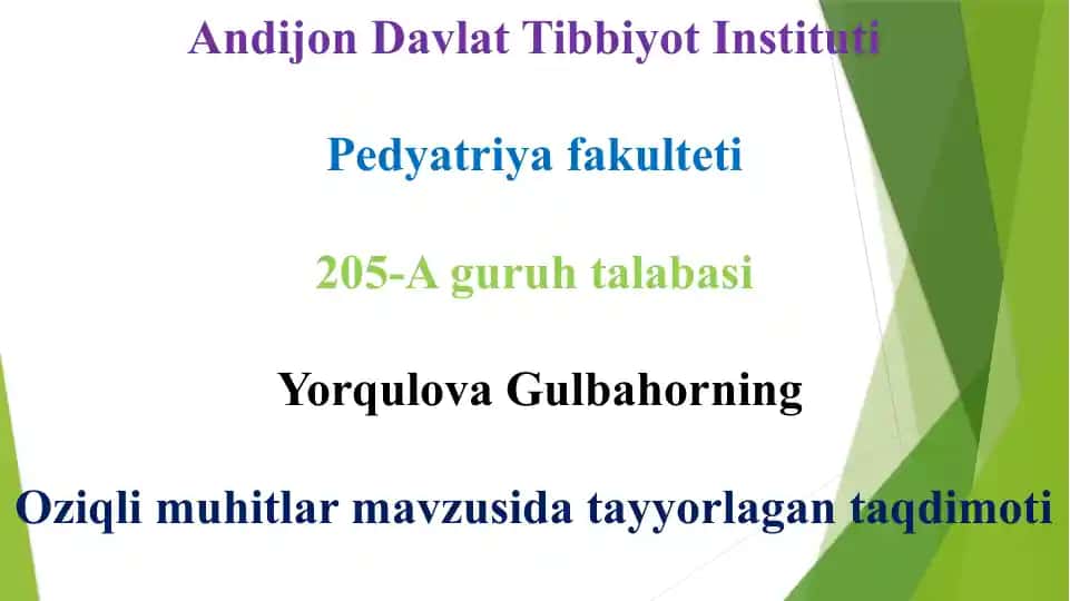 Oziqlimuhitlar mavzusida taqdimot