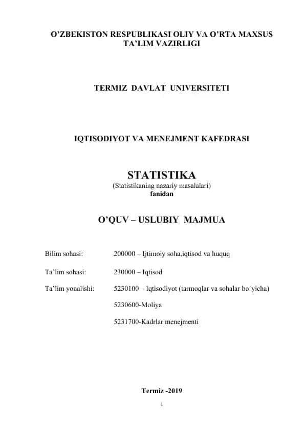 O’ZBEKISTON RESPUBLIKASI OLIY VA O’RTA MAXSUS TA’LIM VAZIRLIGI