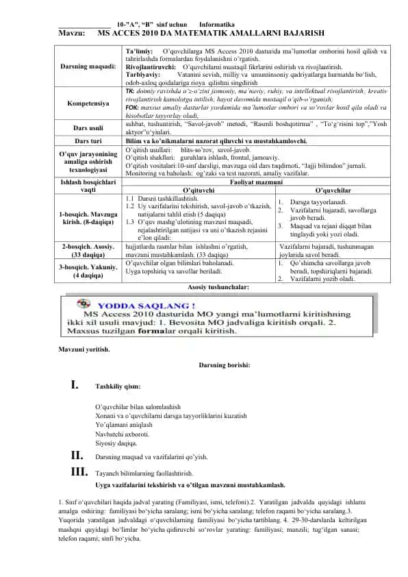 MS ACCES 2010 DA MATEMATIK AMALLARNI BAJARISH