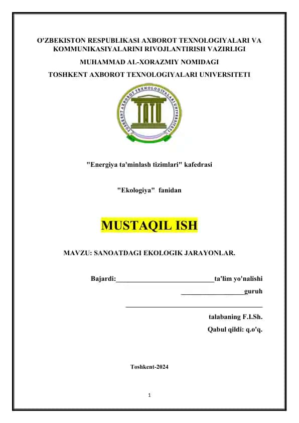 SANOATDAGI EKOLOGIK JARAYONLAR
