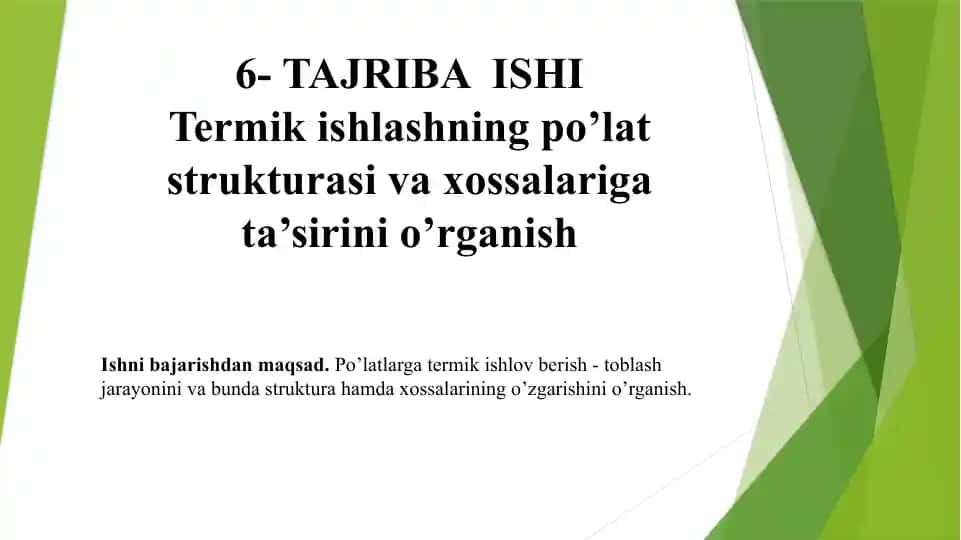 Termik ishlovning po'lat strukturasini o'rganish