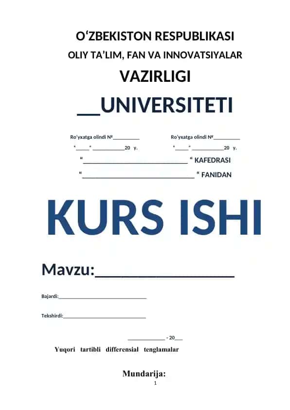 Kurs ishi: Yuqori tartibli differensial tenglamalar