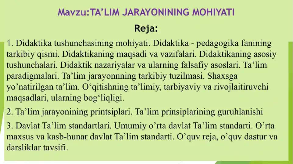 TA’LIM JARAYONINING MOHIYATI