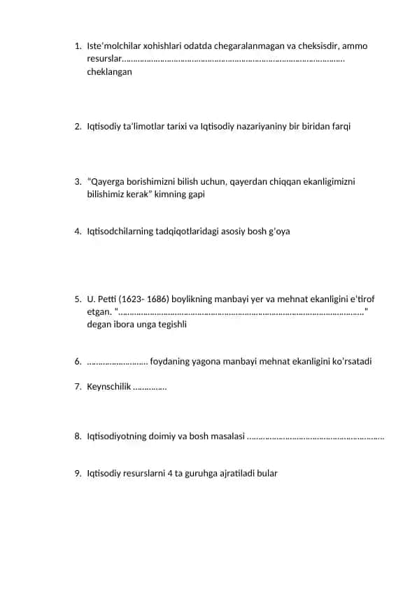 Iqtisodiyotning asosiy muammolari