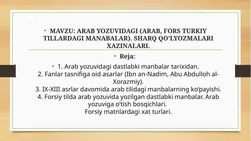 Arab Yozuvidagi (Arab, Fors Turkiy Tillardagi Manabalar)