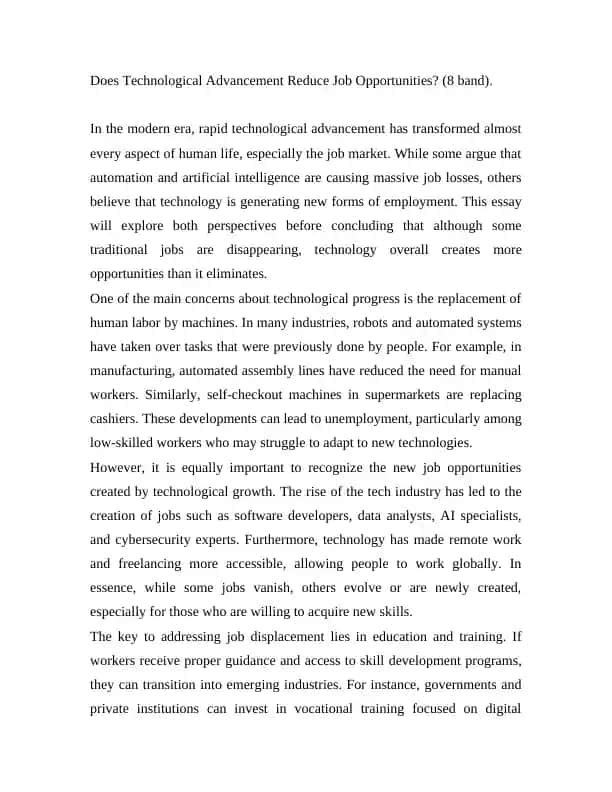 Does Technological Advancement Reduce Job Opportunities?