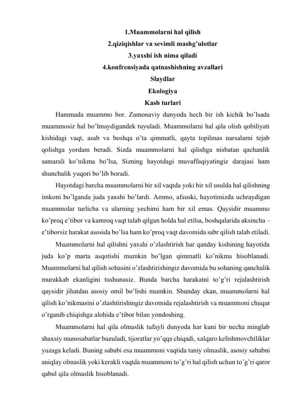 Muammolarni Hal Qilishning Yollar
