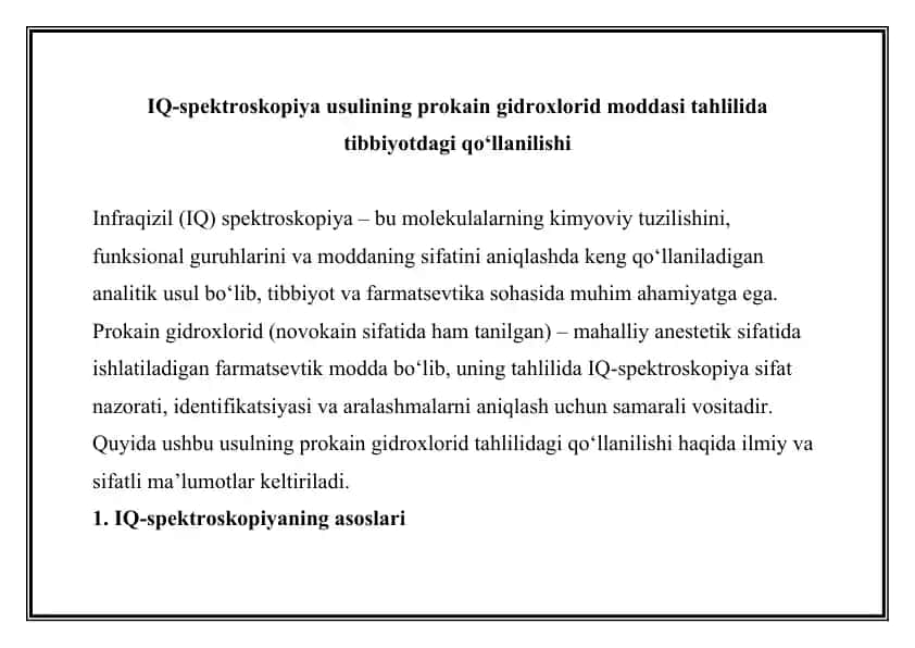 Prokain gidroxlorid tahlili