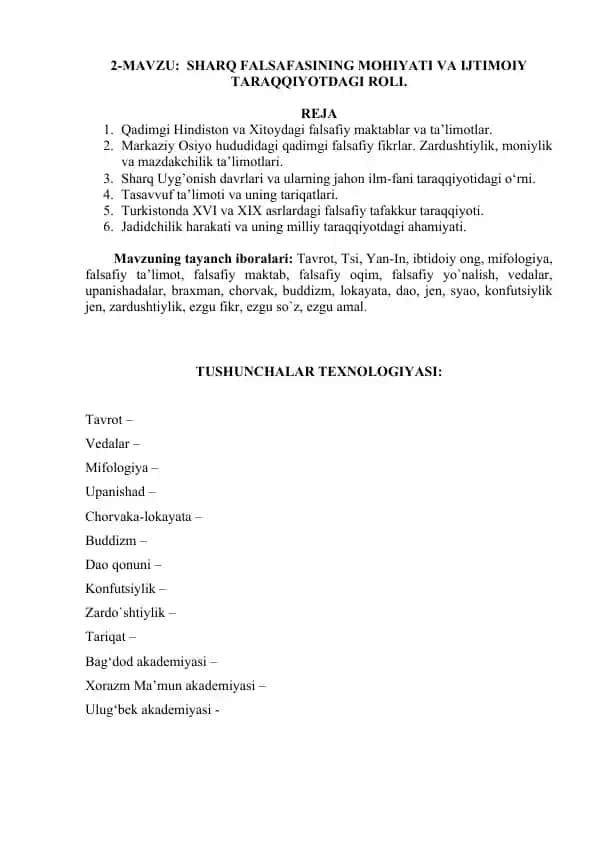 Sharq falsafasining mohiyati va ijtimoiy taraqqiyotdagi roli