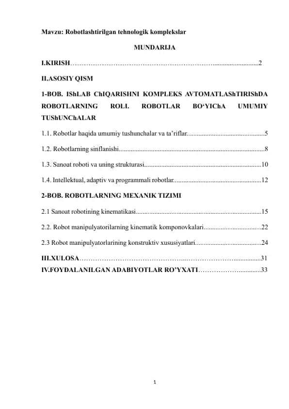 Robotlashtirilgan tehnologik komplekslar