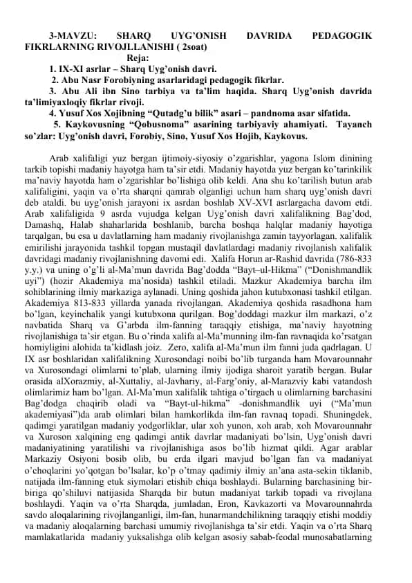 Sharq Uyg’onish Davrida Pedagogik Fikrlarning Rivojlanishi
