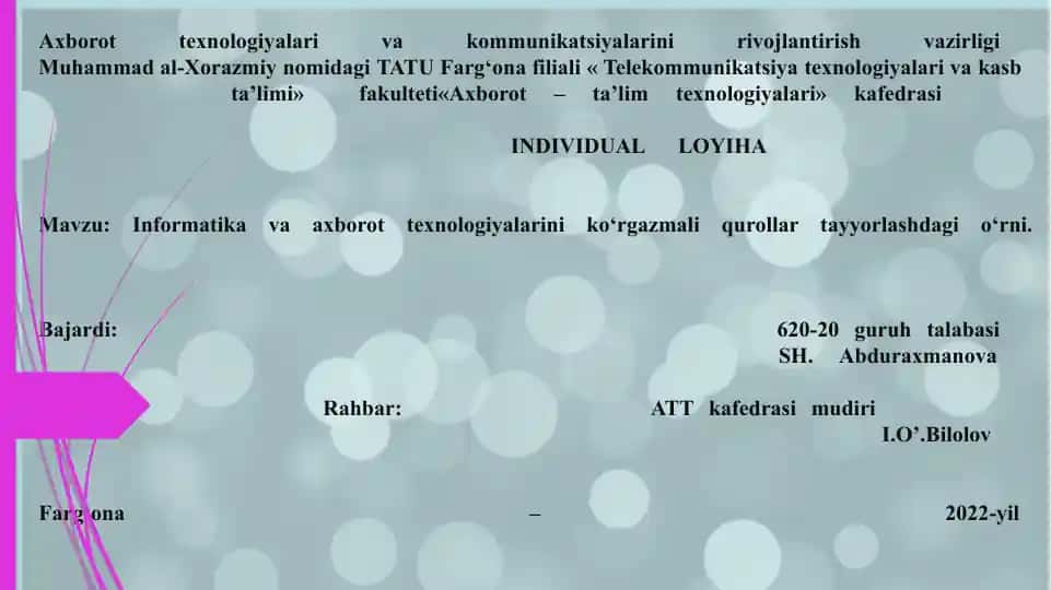 Informatika va axborot texnologiyalarini ko‘rgazmali qurollar tayyorlashdagi o‘rni