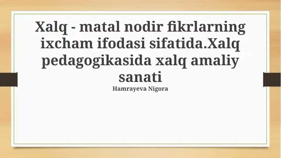 Xalq pedagogikasida xalq amaliy sanati