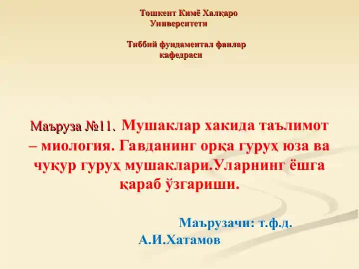 Маъруза №11.Мушаклар хакида таълимот – миология