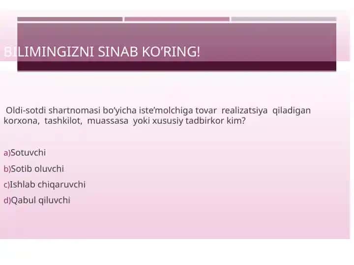 BILIMINGIZNI SINAB KO’RING!