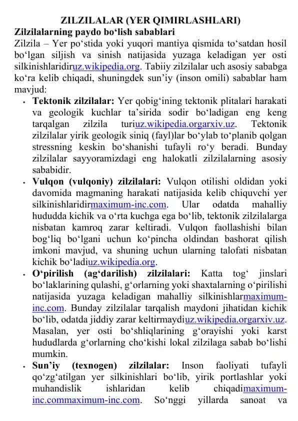Zilzilalar (Yer qimirlashlari)