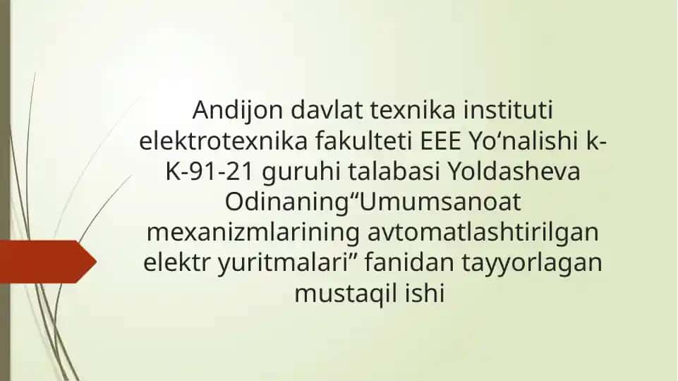 Tiristorli elektr yuritma energiyasini oshirishning asoslari