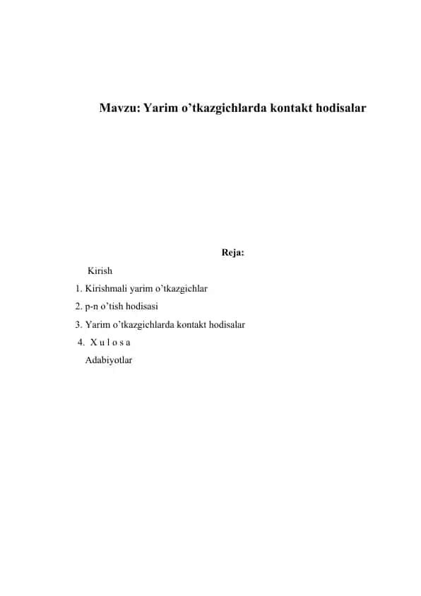 Yarim o’tkazgichlarda kontakt hodisalar