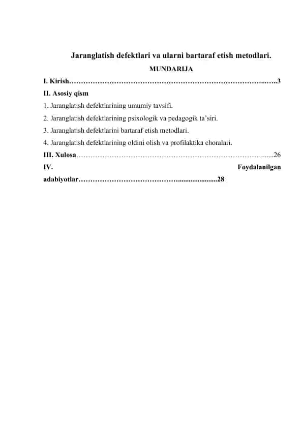 Jaranglatish defektlari va ularni bartaraf etish metodlari