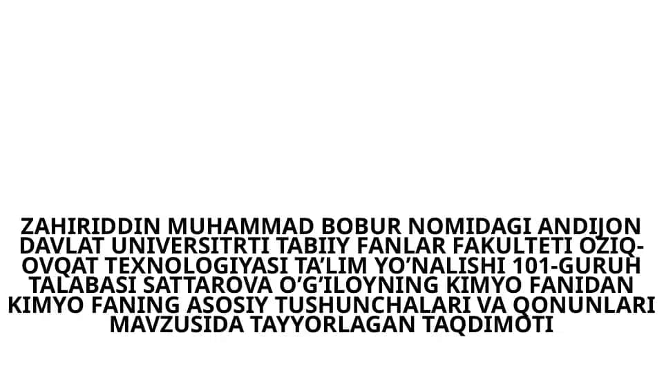 KIMYO FANING ASOSIY TUSHUNCHALARI VA QONUNLARI