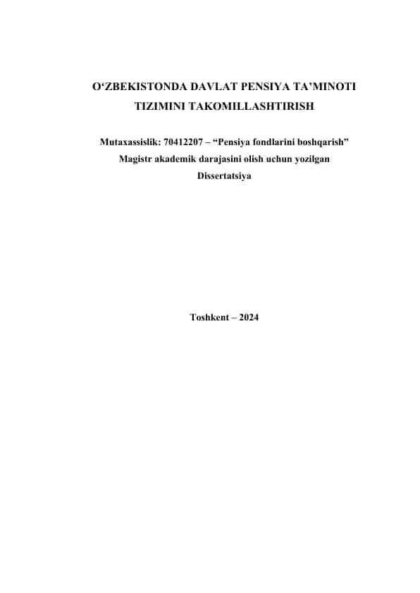 дессиртатсия Ўзбекистон пенсия тамьиноти тўғрисида