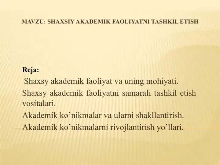 Shaxsiy akademik faoliyatni tashkil etish