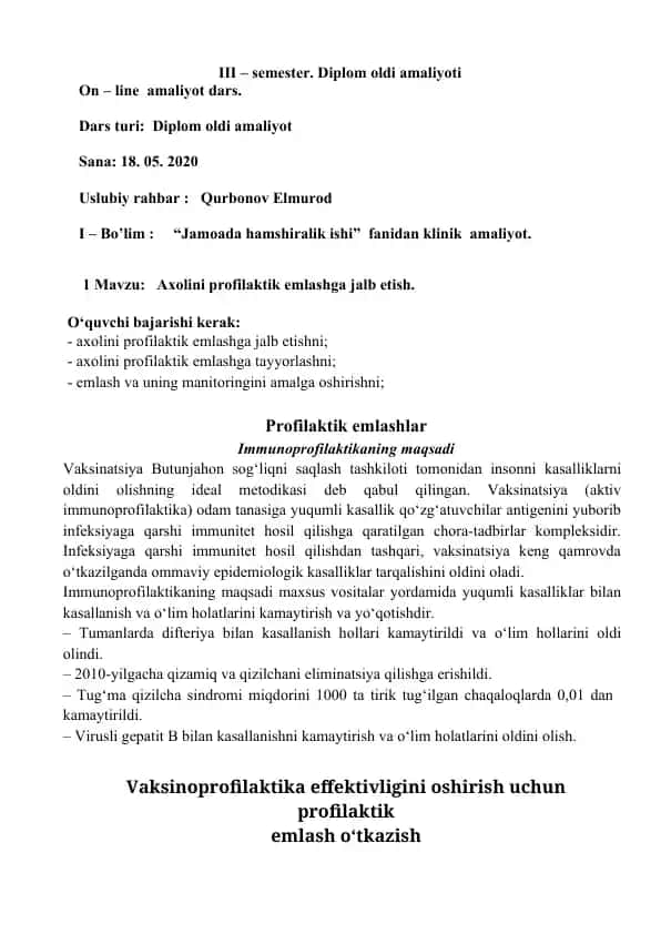 Axolini profilaktik emlashga jalb etish