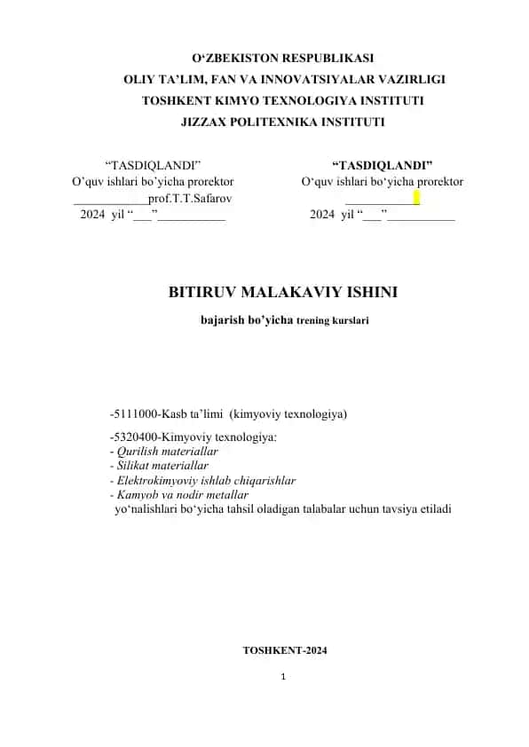 Bitiruv malakaviy ishini bajarish bo'yicha trening kurslari
