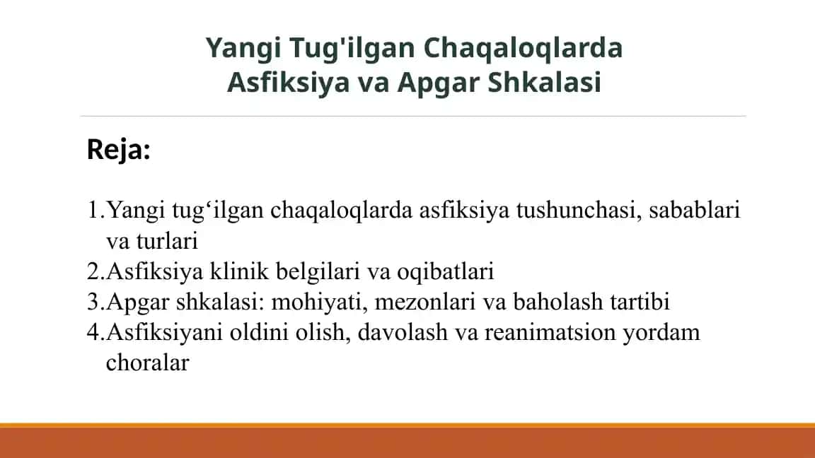 Yangi Tug'ilgan Chaqaloqlarda Asfiksiya va Apgar Shkalasi