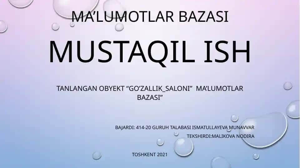 Ma’lumotlar bazasi Mustaqilish